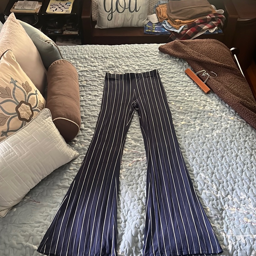 Forever 21, size Small, navy blue and white stripped flare pants